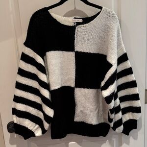 Michael Seed Black and White Patchwork Sweater